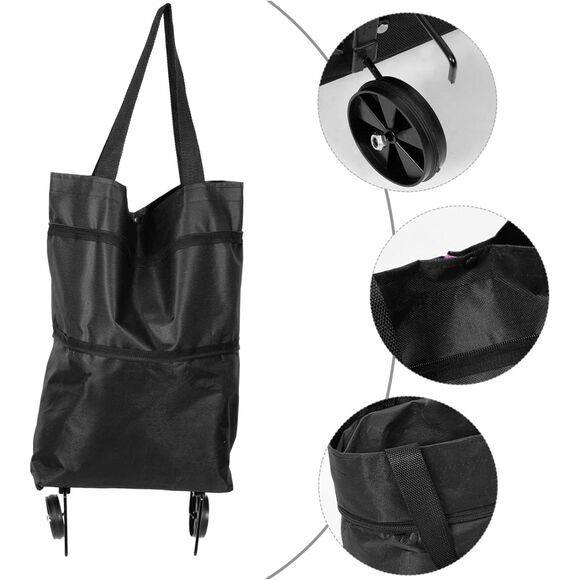 Black Metal Canvas Foldable Grocery Bag Outdoor (4389) - Picture 6 of 9